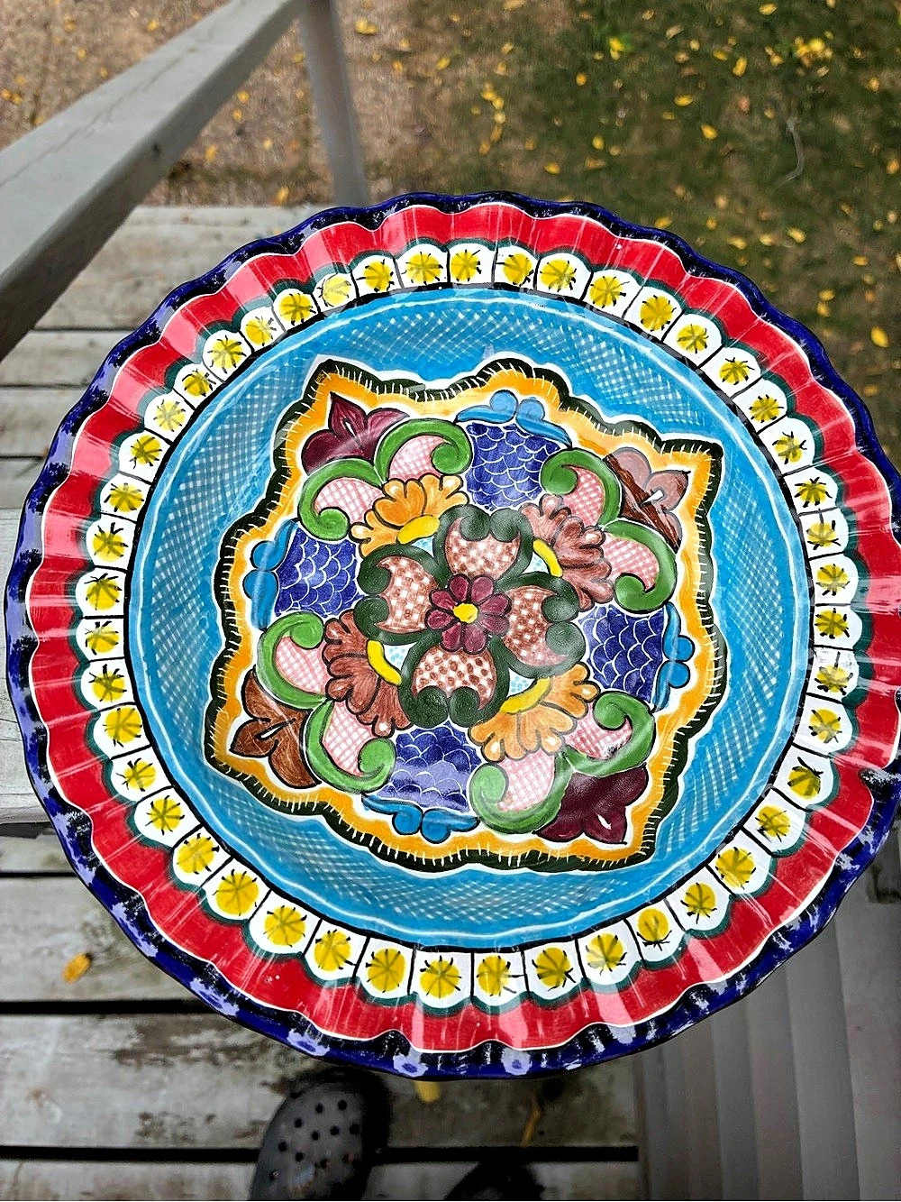 Hernandez Puebla Mexico Talavera Scalloped Serving Bowl